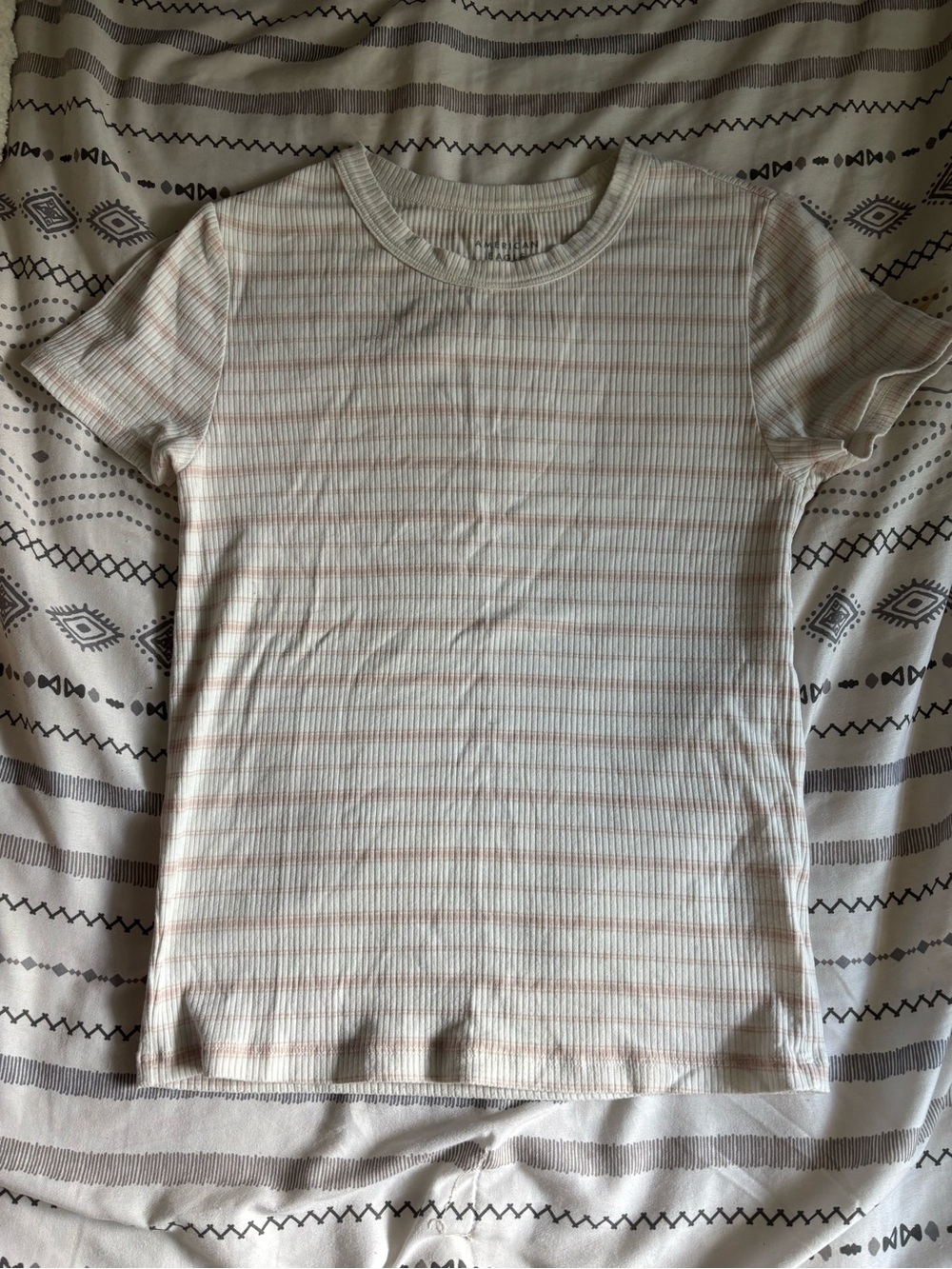 American Eagle Outfitters Cream Tee with Light Pink Stripes